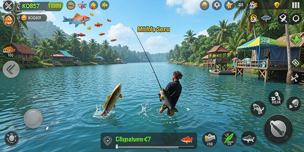 Gameplay seru memancing ikan di lautan.