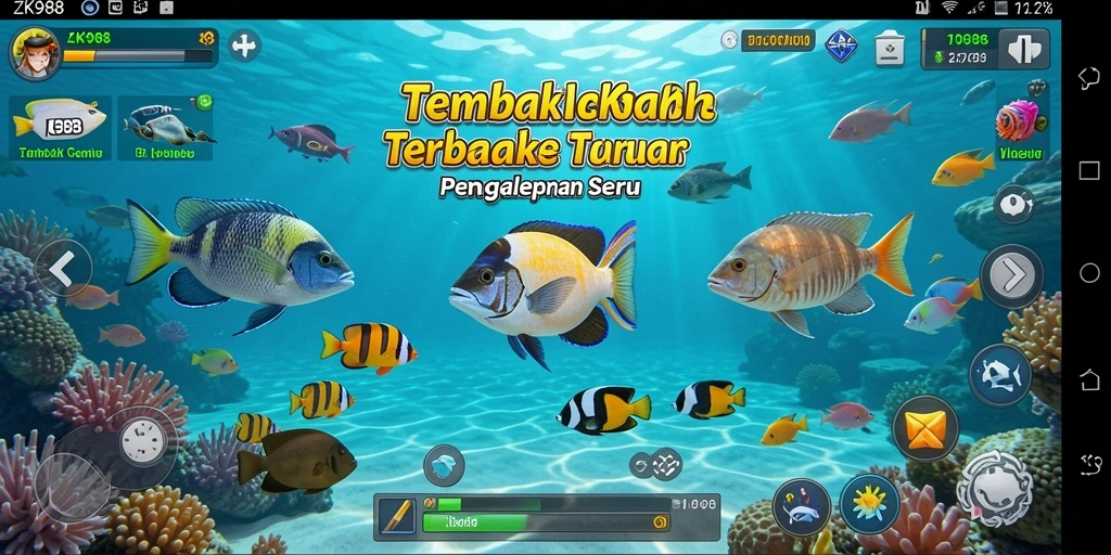 Tampilan gameplay seru dari ZK988 dengan aksi menembak ikan.